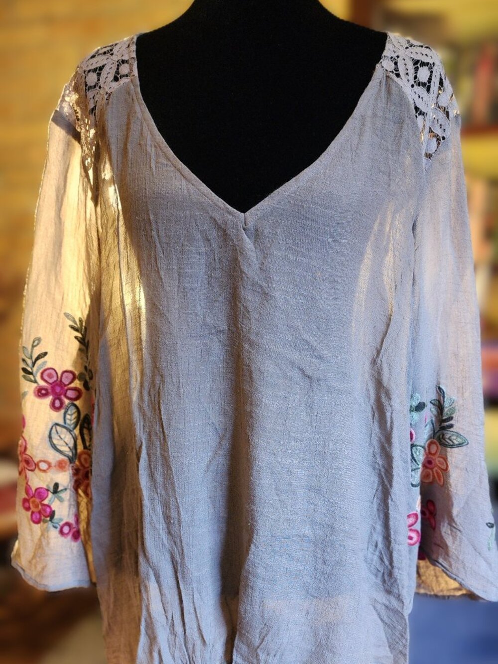 Fig and Flower 3X Women's Boho Style with Embroidered sleeves